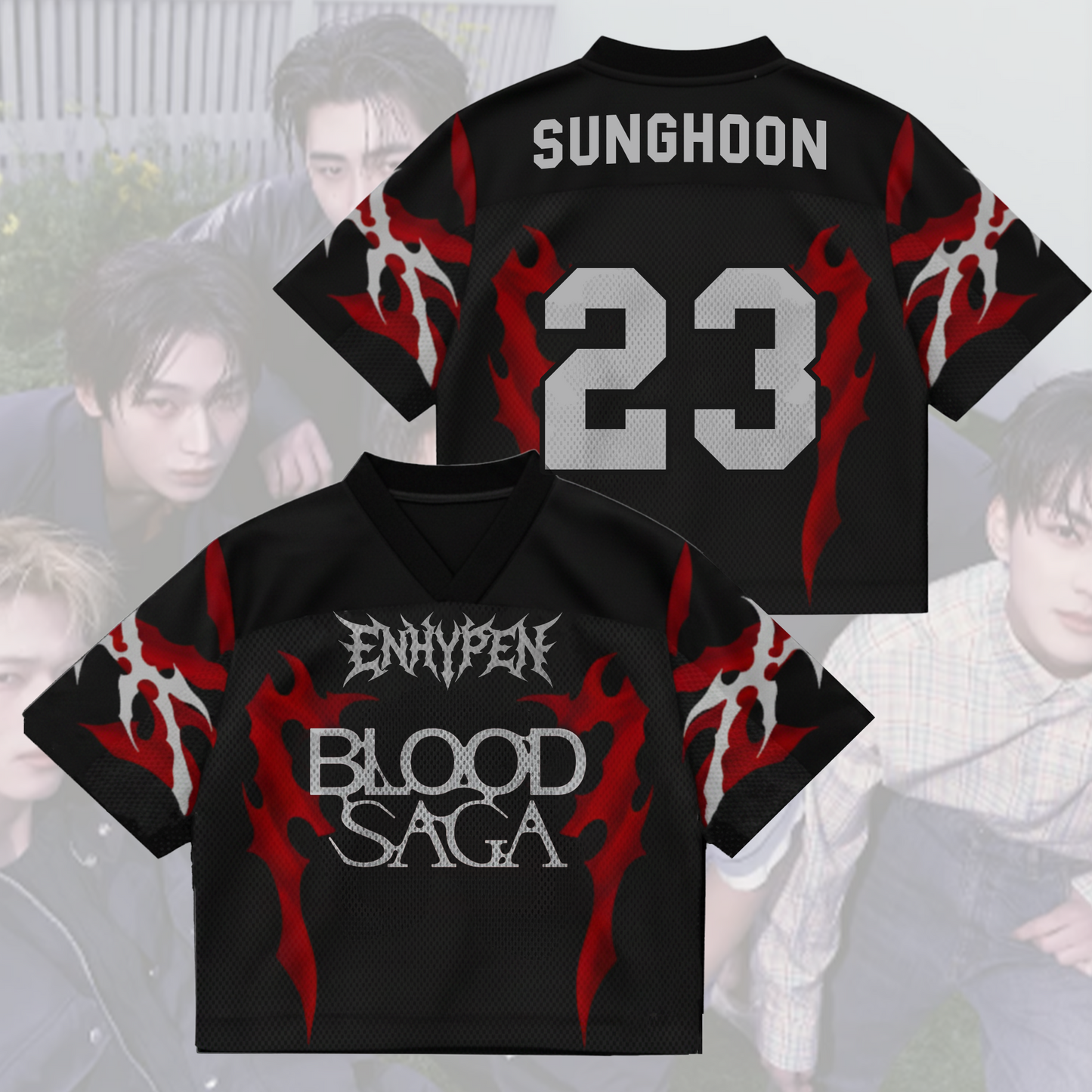 Vampire Skeleton Enhypen Blood Saga World Tour Mixed Mesh Jersey Gifts For Fans