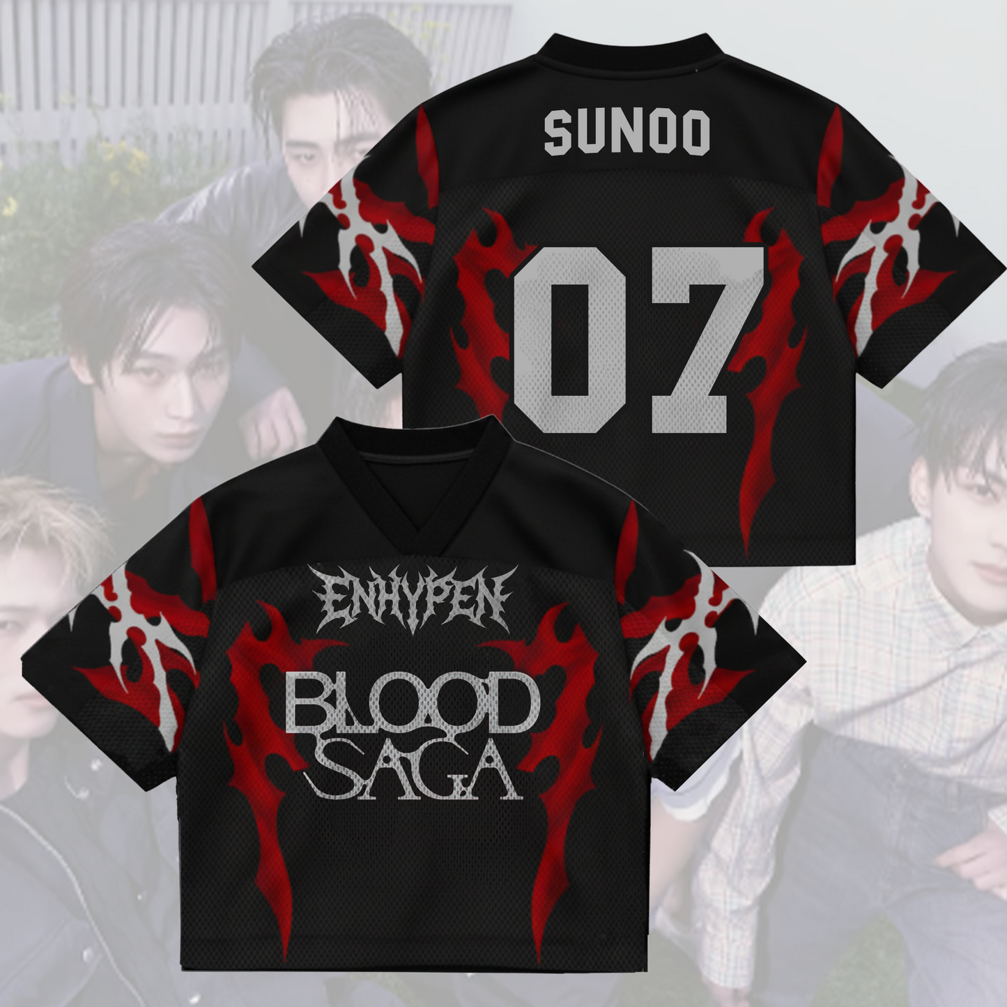 Vampire Skeleton Enhypen Blood Saga World Tour Mixed Mesh Jersey Gifts For Fans
