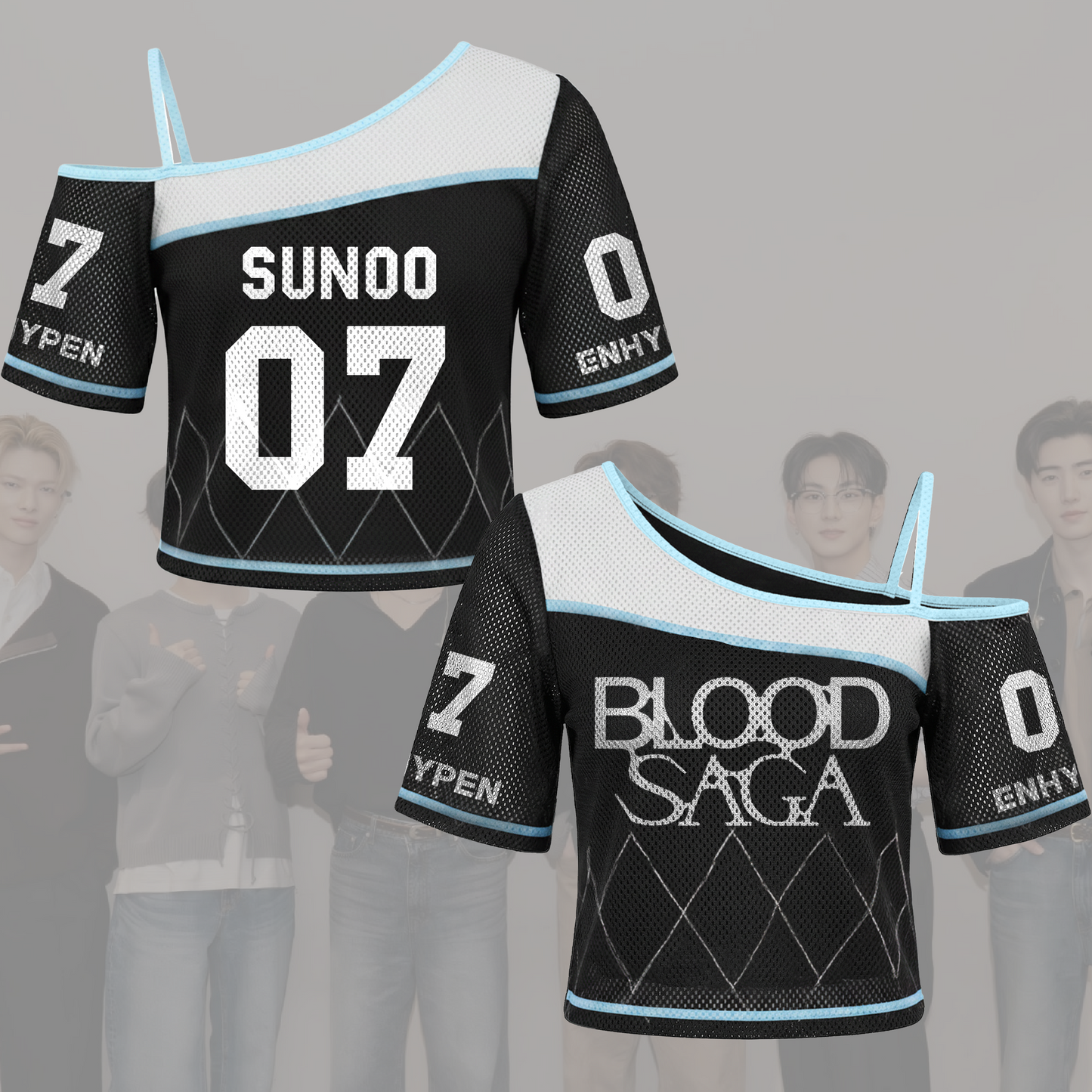 Sporty Chic Blood Saga The Sin Enhypen World Tour Tour Off Shoulder Mesh Gift For Fans