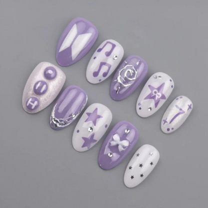 Arirang OT7 Press On Nails, 2026 Comeback K-pop Nails, Purple Starry Nail Art, Custom Concert Gift for Fans