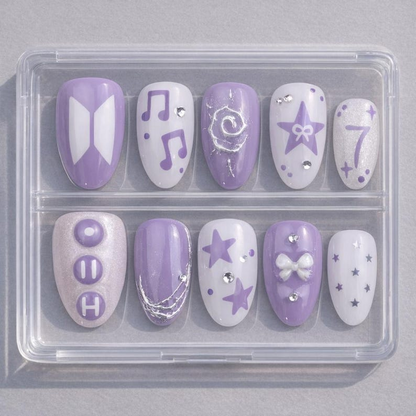 Arirang OT7 Press On Nails, 2026 Comeback K-pop Nails, Purple Starry Nail Art, Custom Concert Gift for Fans