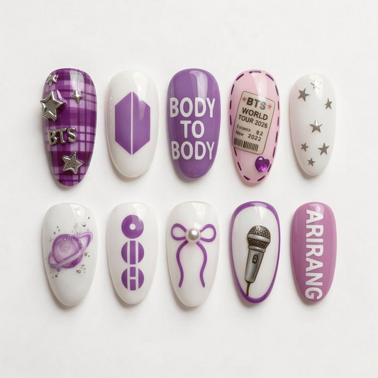 BTS Body-to-Body Inspired Press On Nails, Arirang World Tour 2026 Nails, Purple Starry Concert Nails, OT7 K-pop Fan Gift, Custom Gel Nails