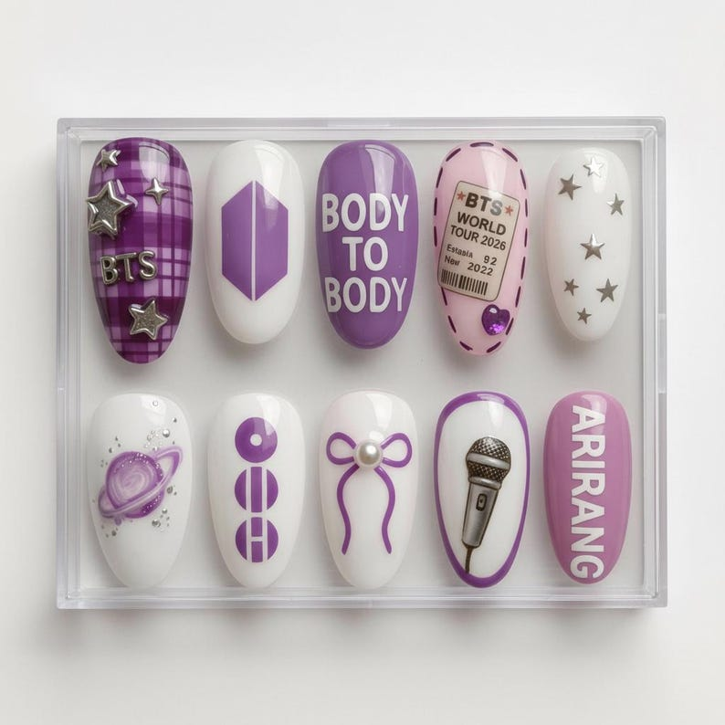 BTS Body-to-Body Inspired Press On Nails, Arirang World Tour 2026 Nails, Purple Starry Concert Nails, OT7 K-pop Fan Gift, Custom Gel Nails