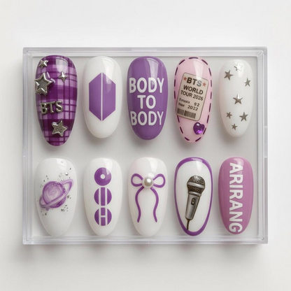 BTS Body-to-Body Inspired Press On Nails, Arirang World Tour 2026 Nails, Purple Starry Concert Nails, OT7 K-pop Fan Gift, Custom Gel Nails