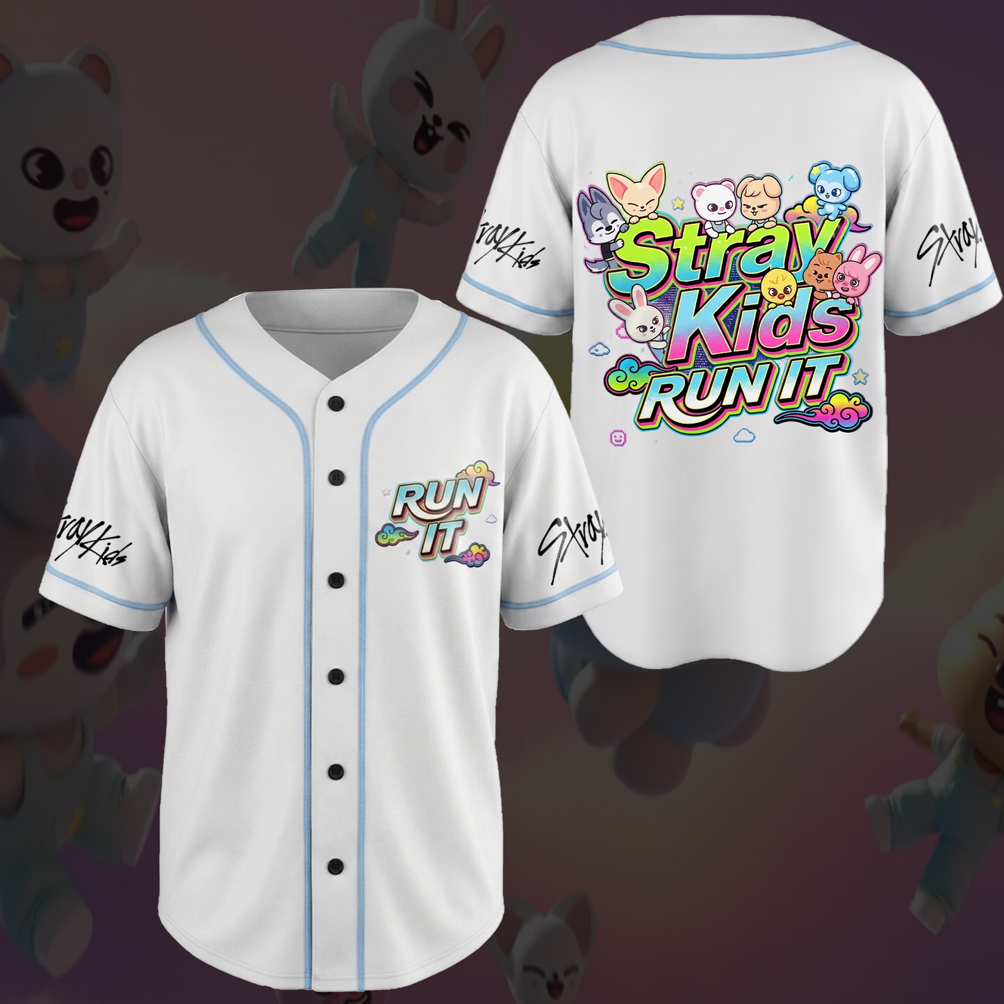 Cute Tasy Skzoo Stray Kids Run It World Tour Baseball Jersey Colorful Merch Gifts For Stay
