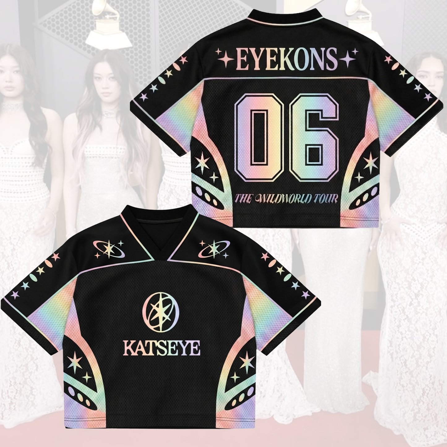 Fairycore Katseye The Wildworld Tour Mixed Mesh Jersey Top Gift For Fans