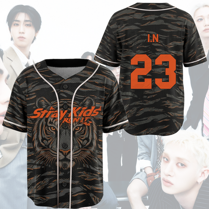 Stray Kids Run It World Tour Mesh Baseball Jersey Tiger Camo Concert Outfit Gift For Fans