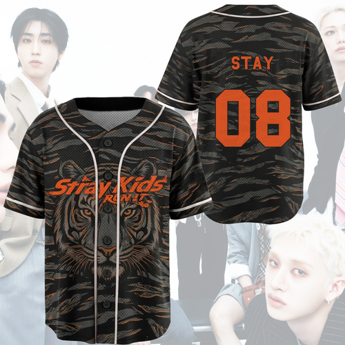 Stray Kids Run It World Tour Mesh Baseball Jersey Tiger Camo Concert Outfit Gift For Fans