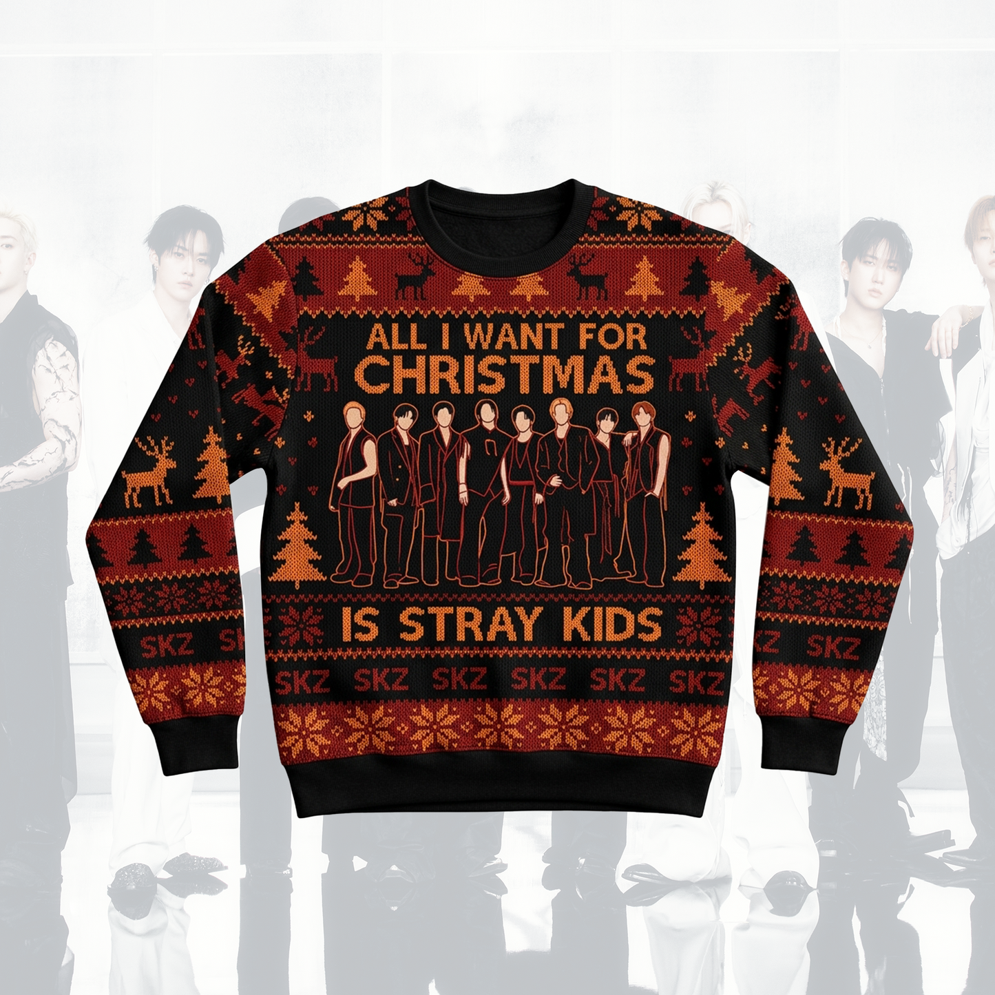 Stray Kids Run It World Tour  Ugly Sweater Orange Season Outfit Gift For Fans