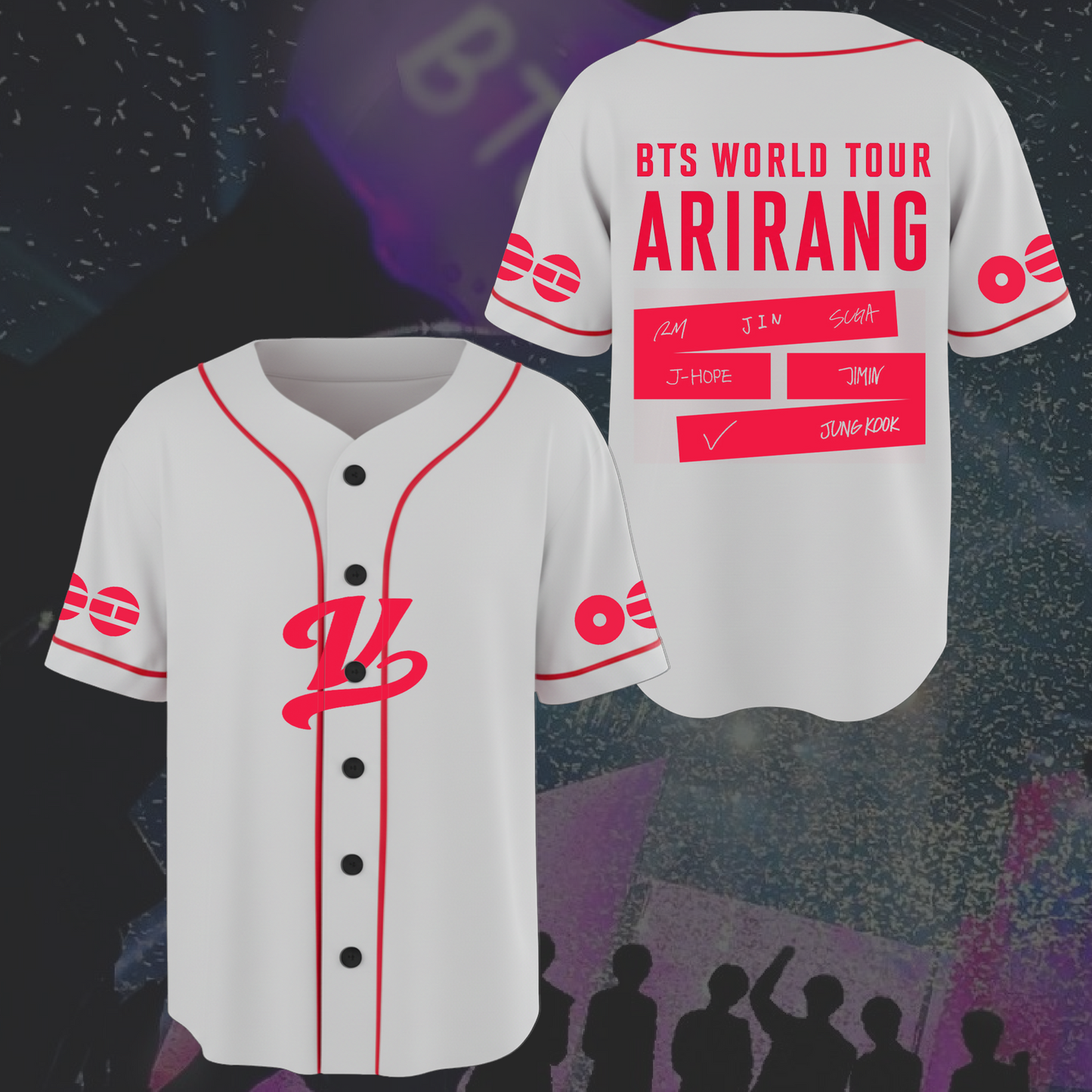 Explosive BTS World Tour Arirang White Baseball Jersey