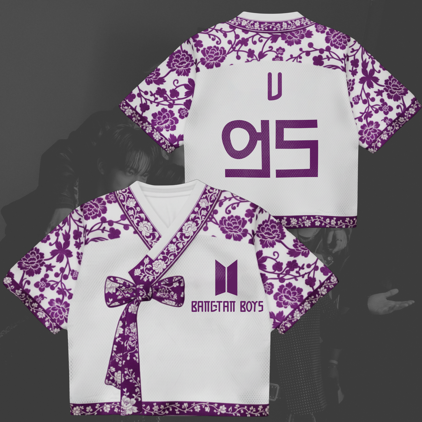 Flowery Purple Soul Arirang World Tour Hanbok Style Mixed Mesh Jersey Gift For Army
