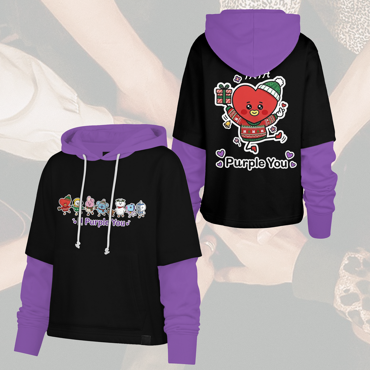 Cute BT21 Shortstop Hoodie Christmas Happy Purple You Gift for Fans