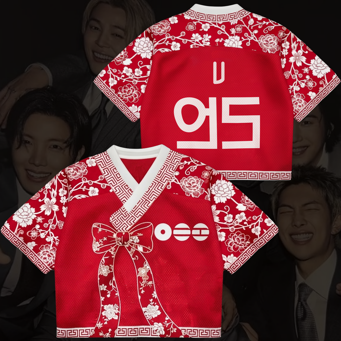 Scarlet Bangtan Floral BTS Tour Hanbok Style Mixed Mesh Jersey Gifts For Fans