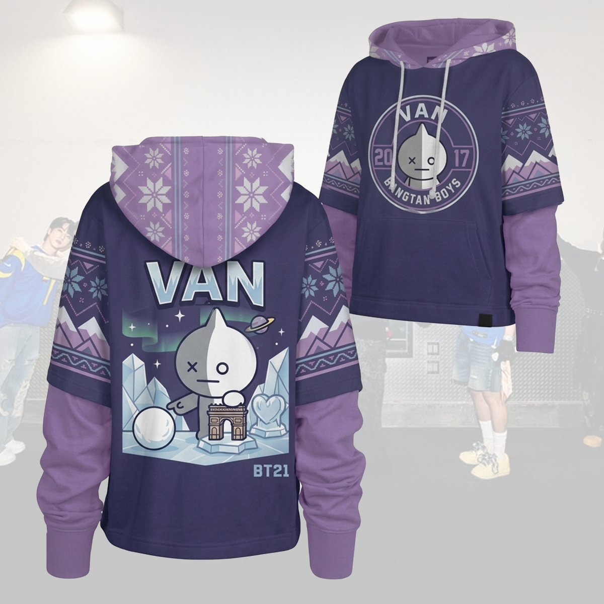 Kawai Bangtan Boys BT21 Xmas Shortstop Hoodie BTS Gift for Fans