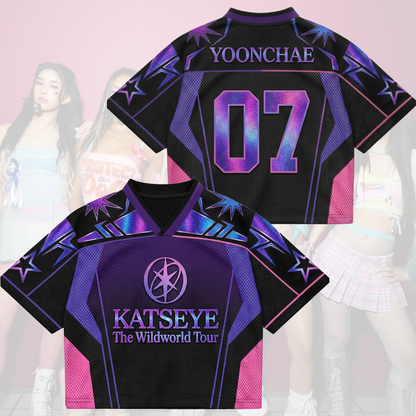 Purple Star KATSEYE The Wild World Tour Mixed Mesh Jersey Merch Gift for Eyekons