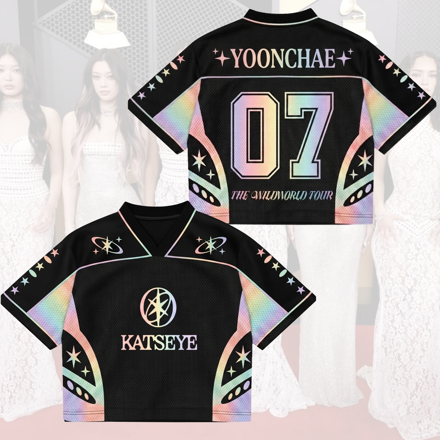 Fairycore Katseye The Wildworld Tour Mixed Mesh Jersey Top Gift For Fans