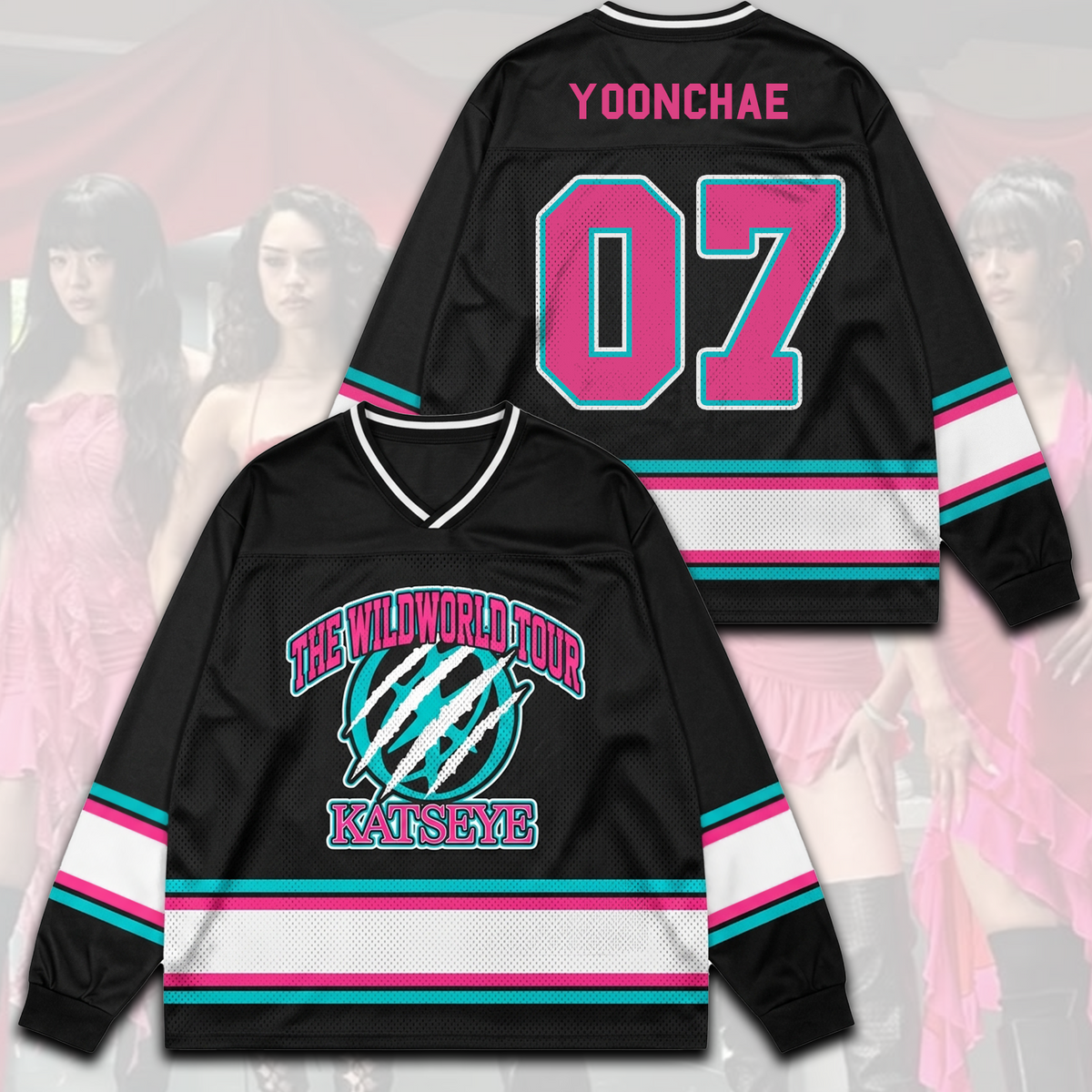 Sporty Katseye The Wildworld Tour Mesh Splicing Long Sleeved Gift For Fans