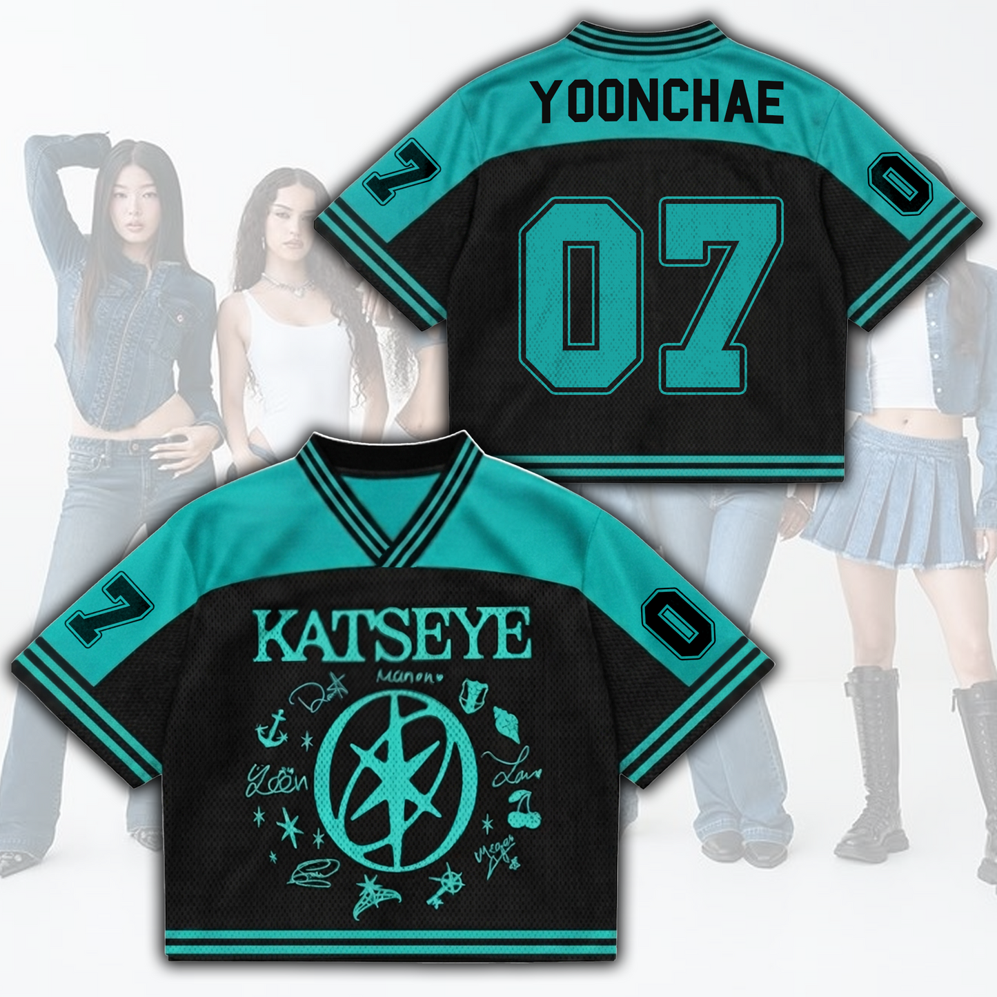 Teal Accent Katseye The Wildworld Tour Mixed Mesh Jersey Gift For Fans