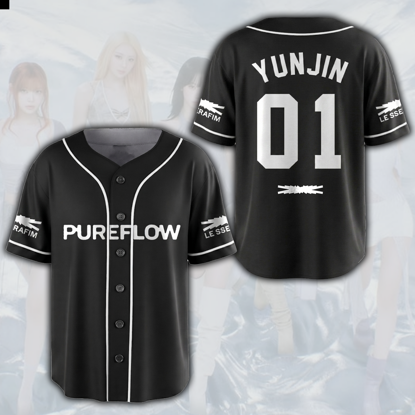 Pureflow World Tour Le Sserafim Black Baseball Jersey Gift For Fans