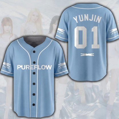 Pureflow World Tour Le Sserafim Blue Baseball Jersey Fan Edition