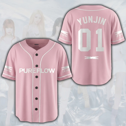 Pureflow World Tour Le Sserafim Pink Baseball Jersey Fan Gifts